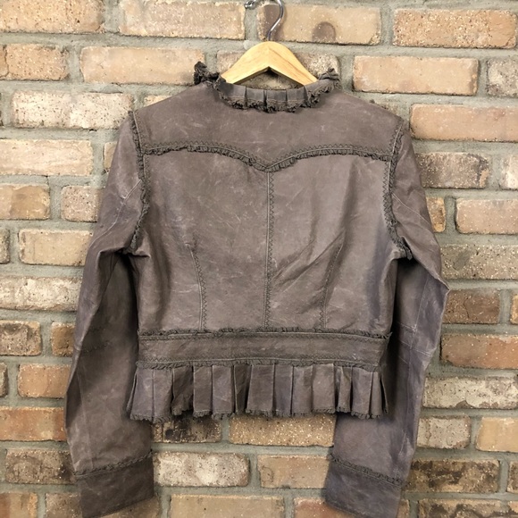 Moda International Ruffle Leather Jacket VS - Picture 3 of 7